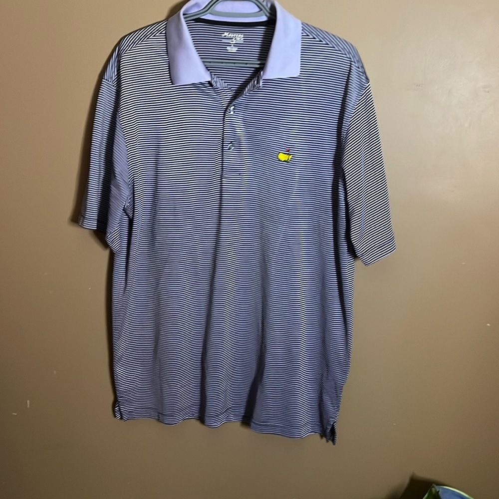 😄Purple stripes golf polo shorts sleeve shirt. B5